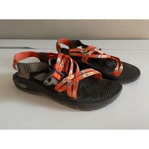 Chaco Women's Sz 7 Tegu Orange Aztec Pattern Outdoor Hiking Sport Sandal Strappy